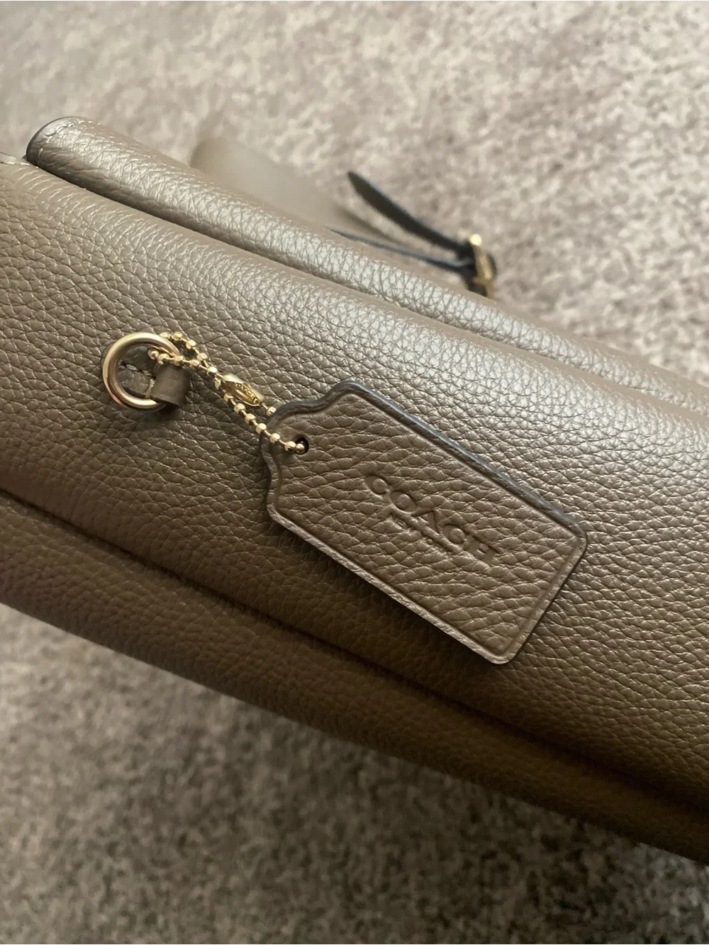 Coach Pebbled Leather Dark Stone Large Hadley Shoulder Bag
